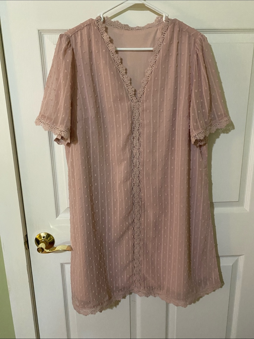Lace-Trim Swiss Dot Blouse - Dusty Rose